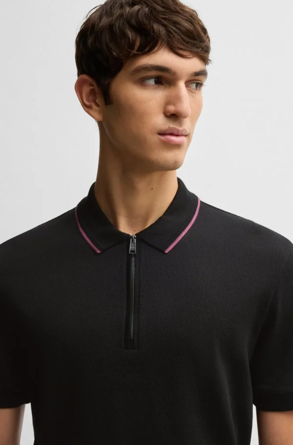 HUGO BOSS Polos>Polo De Algodão Estruturado Com Carcela De Fecho