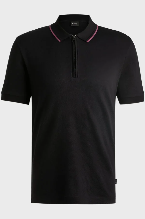 HUGO BOSS Polos>Polo De Algodão Estruturado Com Carcela De Fecho