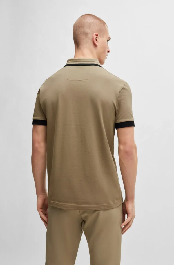 HUGO BOSS Polos>Polo De Algodão Piqué Com Riscas E Logótipo Contrastantes