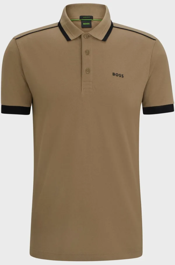 HUGO BOSS Polos>Polo De Algodão Piqué Com Riscas E Logótipo Contrastantes