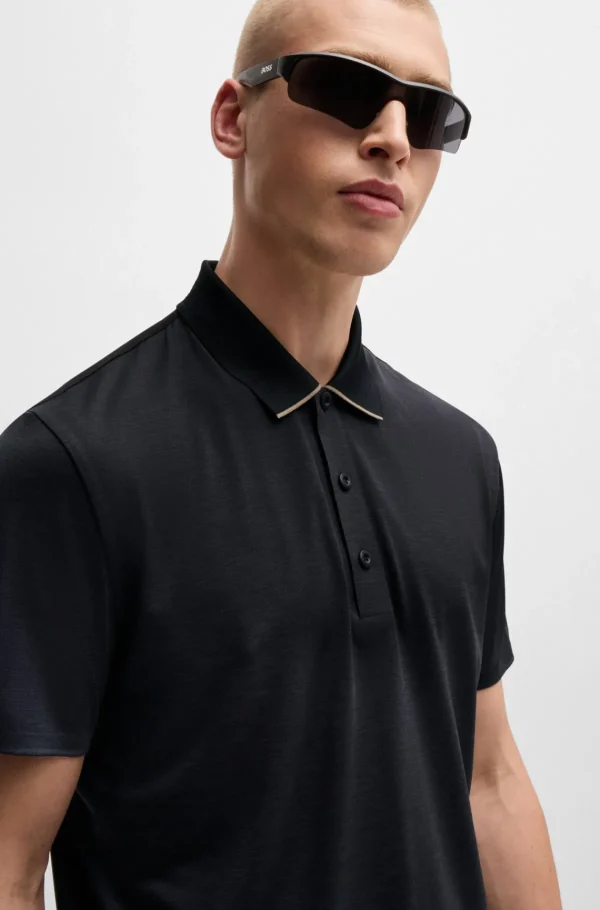 HUGO BOSS Polos>Polo De Malha Elástica De Secagem Rápida Com Detalhe De Logótipo