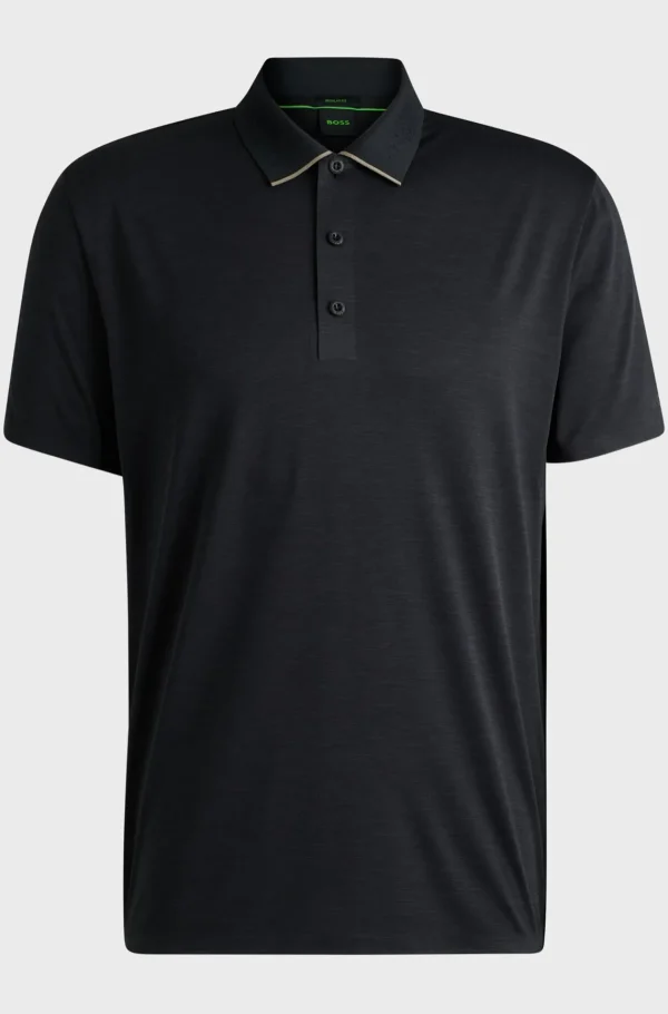HUGO BOSS Polos>Polo De Malha Elástica De Secagem Rápida Com Detalhe De Logótipo