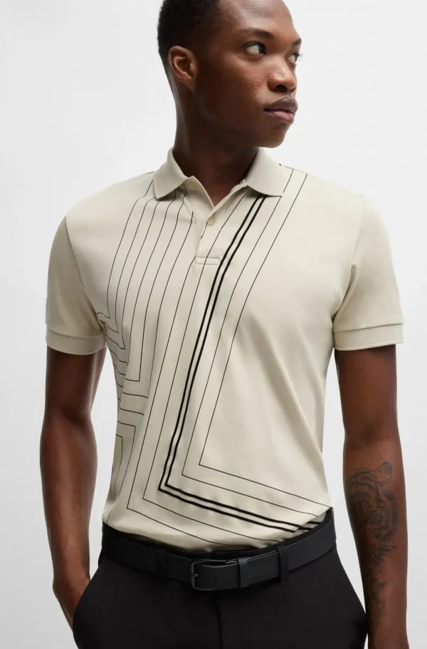 HUGO BOSS Polos>Polo Em Algodão Interlock E Arte Em Linhas Finas