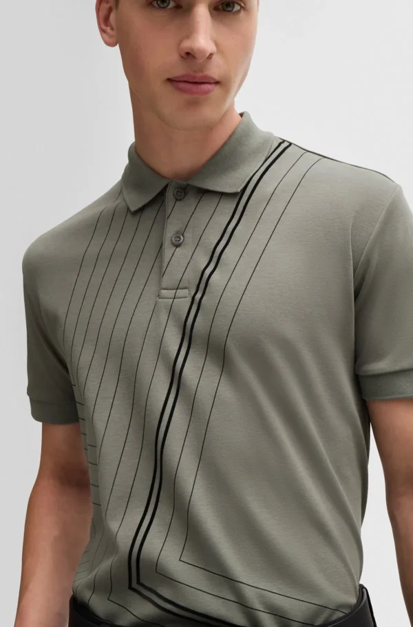 HUGO BOSS Polos>Polo Em Algodão Interlock E Arte Em Linhas Finas