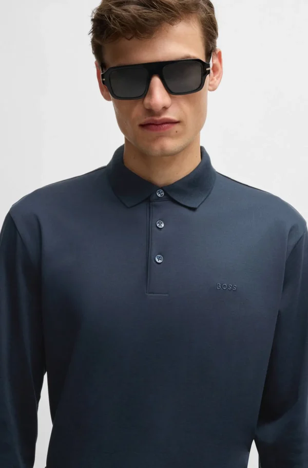 HUGO BOSS Polos>Polo Em Algodão Interlock Com Logótipo Bordado