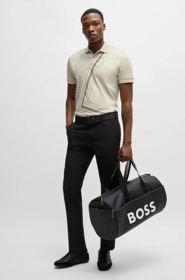HUGO BOSS Polos>Polo Em Algodão Interlock E Arte Em Linhas Finas
