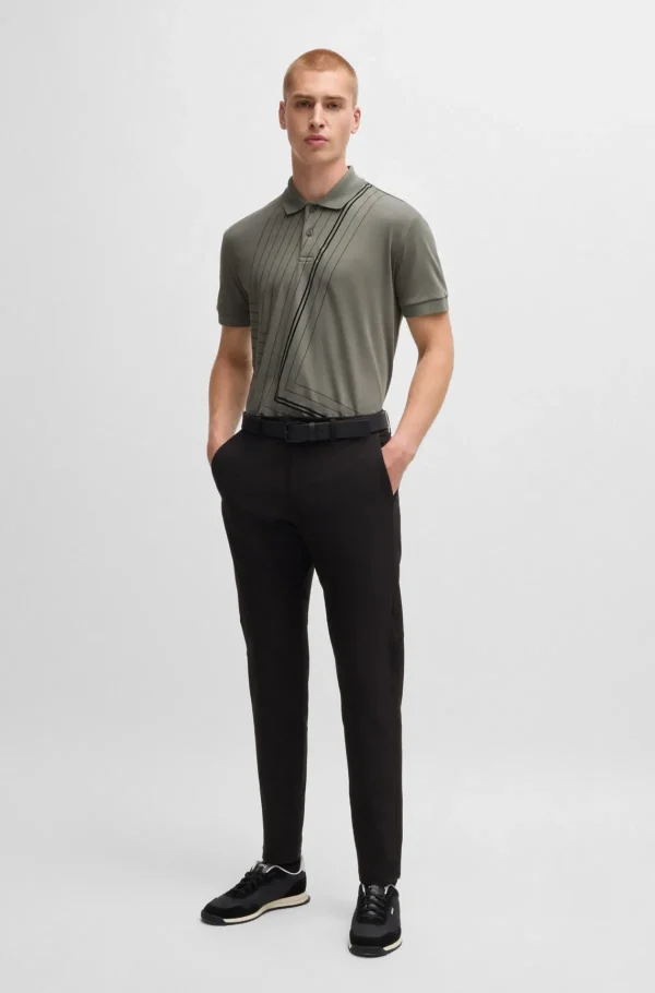 HUGO BOSS Polos>Polo Em Algodão Interlock E Arte Em Linhas Finas