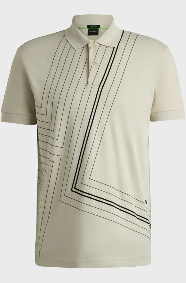 HUGO BOSS Polos>Polo Em Algodão Interlock E Arte Em Linhas Finas
