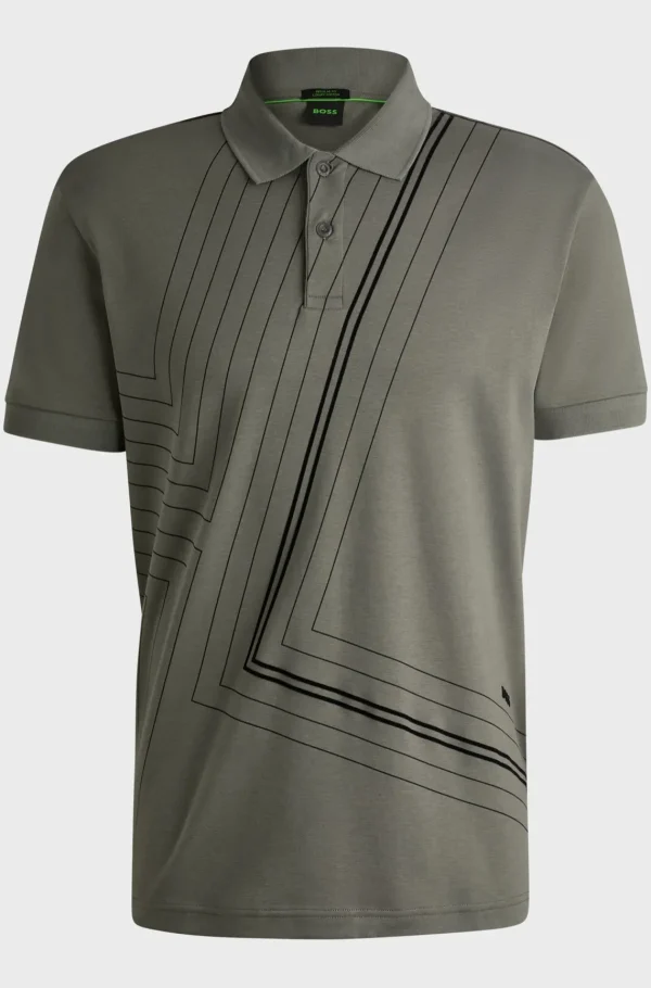 HUGO BOSS Polos>Polo Em Algodão Interlock E Arte Em Linhas Finas
