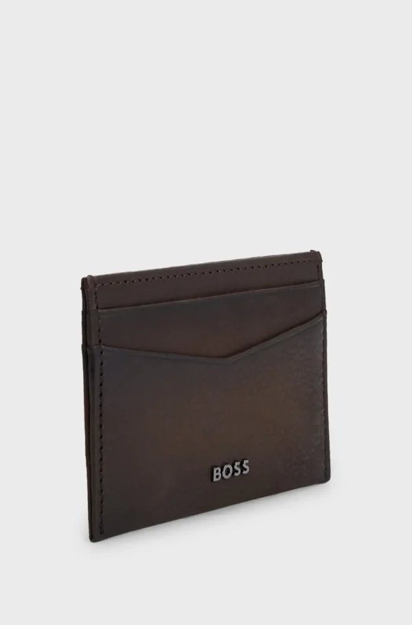 HUGO BOSS Carteiras>Porta-cartões Em Pele Granulada Com Letras Do Logótipo