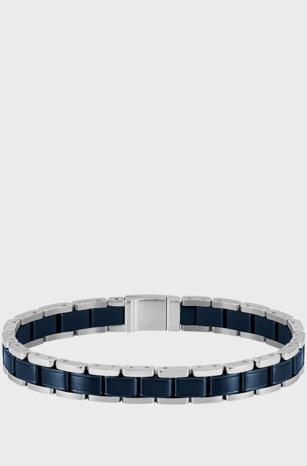 HUGO BOSS Botões De Punho E Joias>Pulseira Em Aço Prateado E Banhada A Azul