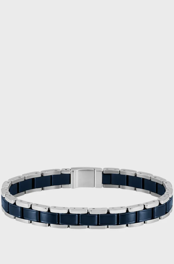 HUGO BOSS Botões De Punho E Joias>Pulseira Em Aço Prateado E Banhada A Azul