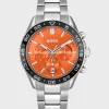 HUGO BOSS Relógios>Relógio Cronógrafo Com Bracelete Metálica E Mostrador Laranja