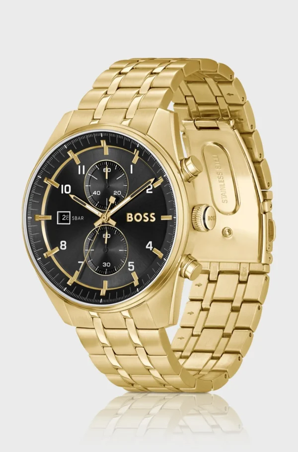 HUGO BOSS Relógios>Relógio Cronógrafo Com Bracelete Metálica E Mostrador Preto