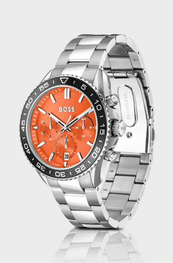HUGO BOSS Relógios>Relógio Cronógrafo Com Bracelete Metálica E Mostrador Laranja