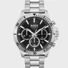 HUGO BOSS Relógios>Relógio Cronógrafo Com Mostrador Preto E Bracelete De Elos