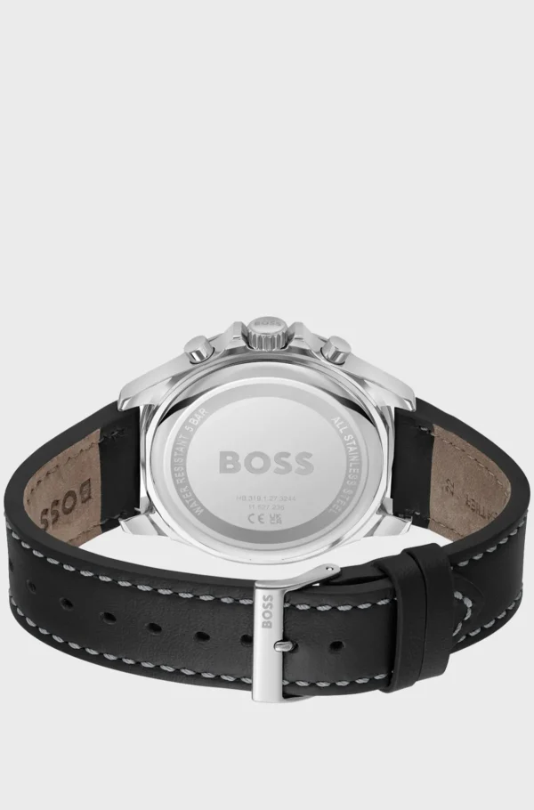 HUGO BOSS Relógios>Relógio Cronógrafo Com Vários Mostradores E Bracelete Em Pele Preta