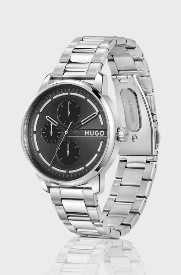 HUGO BOSS Relógios>Relógio De Aço Inoxidável Com Mostrador Preto E Bracelete De Elos