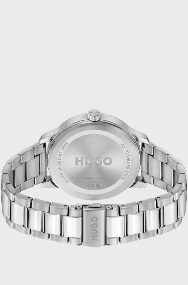 HUGO BOSS Relógios>Relógio De Aço Inoxidável Com Mostrador Preto E Bracelete De Elos
