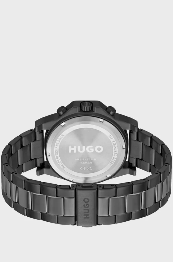 HUGO BOSS Relógios>Relógio De Bracelete Metálica Com Mostrador Preto E Moldura De Silicone