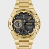 HUGO BOSS Relógios>Relógio De Mostrador Preto Em Aço Amarelo-dourado