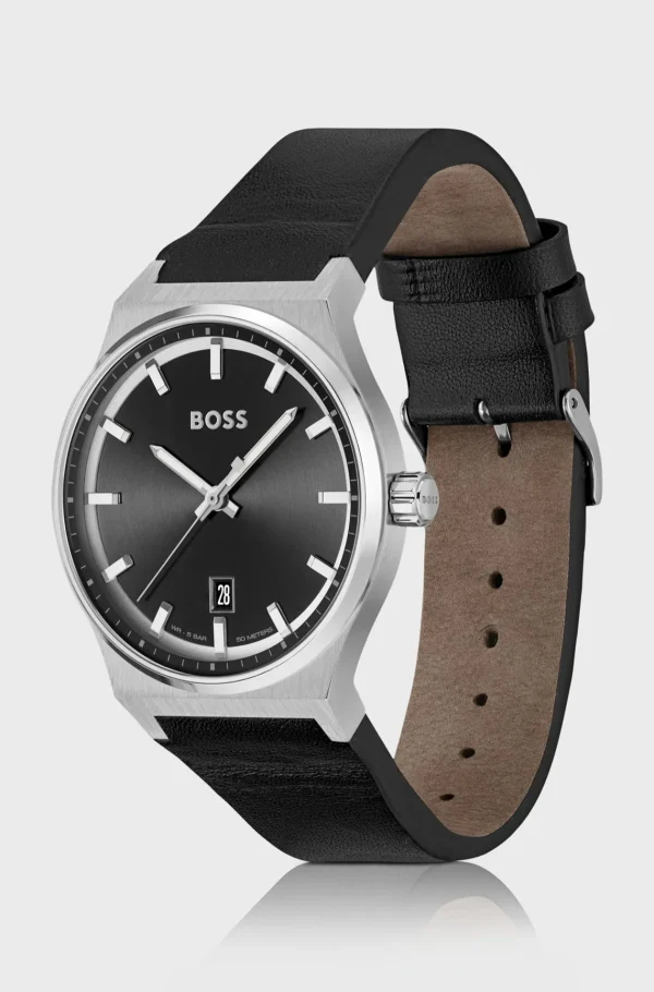 HUGO BOSS Relógios>Relógio De Mostrador Preto Com Bracelete De Pele