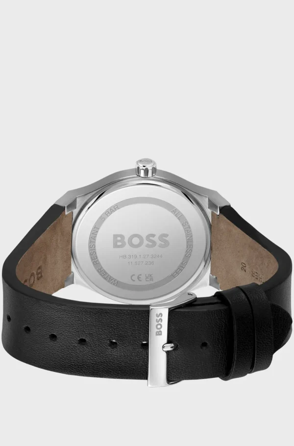 HUGO BOSS Relógios>Relógio De Mostrador Preto Com Bracelete De Pele