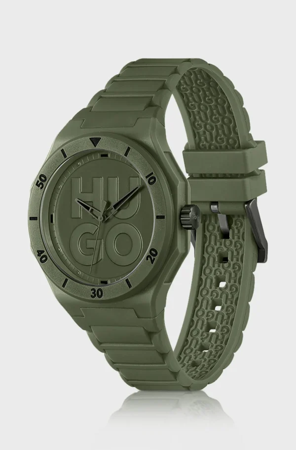 HUGO BOSS Relógios>Relógio Verde Com Bracelete De Silicone Tonal