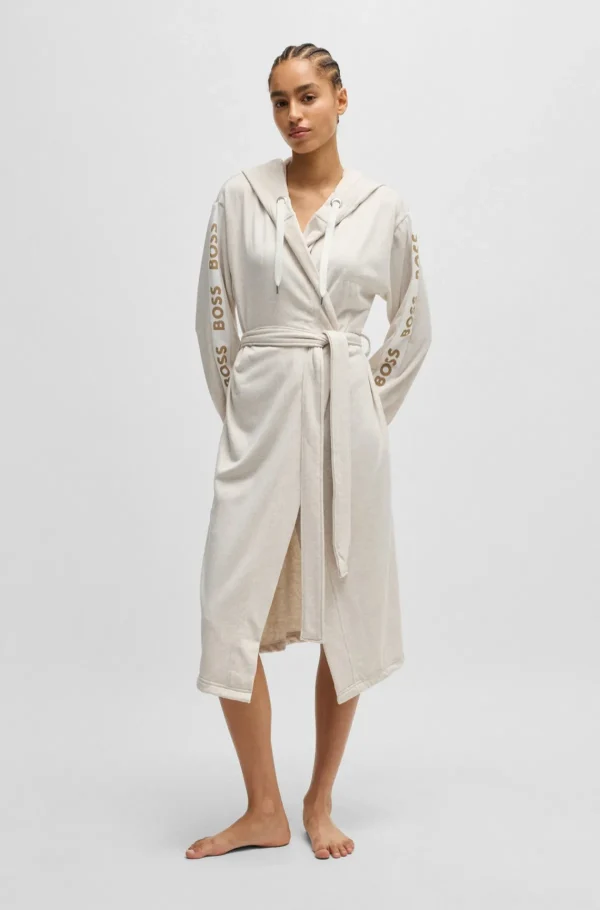 MULHER HUGO BOSS Pijamas E Loungewear>Roupão Com Capuz E Mangas Com Estampa De Logótipo