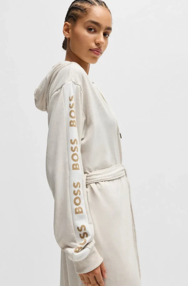 MULHER HUGO BOSS Pijamas E Loungewear>Roupão Com Capuz E Mangas Com Estampa De Logótipo