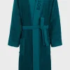 MULHER HUGO BOSS Pijamas E Loungewear>Roupão Comprido De Lapela Com Logótipo Em Algodão De Fibra Comprida