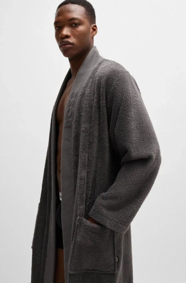 MULHER HUGO BOSS Pijamas E Loungewear>Roupão Comprido De Lapela Com Logótipo Em Algodão De Fibra Comprida