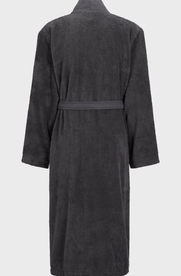 MULHER HUGO BOSS Pijamas E Loungewear>Roupão Comprido De Lapela Com Logótipo Em Algodão De Fibra Comprida