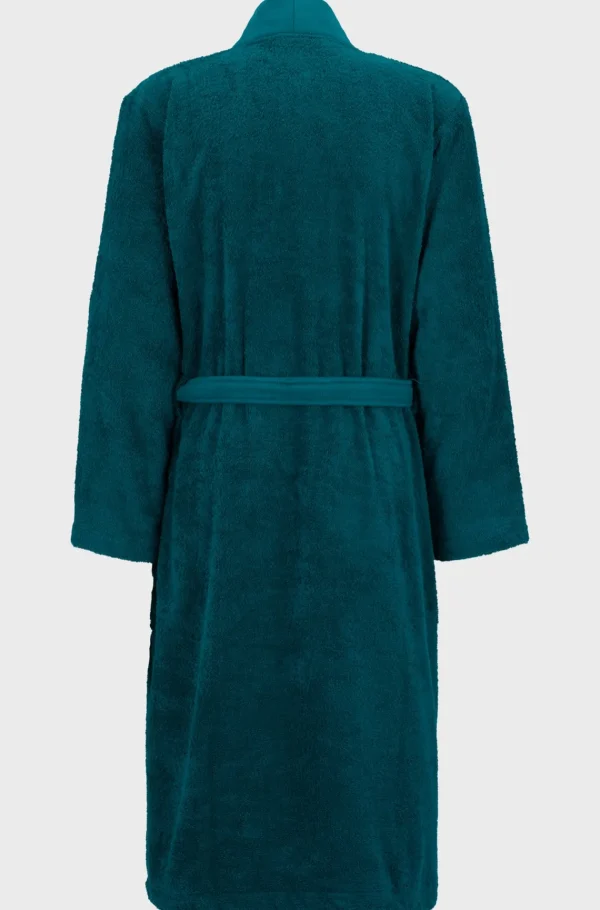 MULHER HUGO BOSS Pijamas E Loungewear>Roupão Comprido De Lapela Com Logótipo Em Algodão De Fibra Comprida