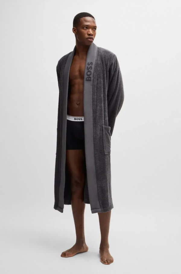 MULHER HUGO BOSS Pijamas E Loungewear>Roupão Comprido De Lapela Com Logótipo Em Algodão De Fibra Comprida