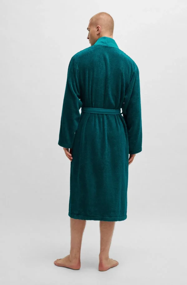 MULHER HUGO BOSS Pijamas E Loungewear>Roupão Comprido De Lapela Com Logótipo Em Algodão De Fibra Comprida