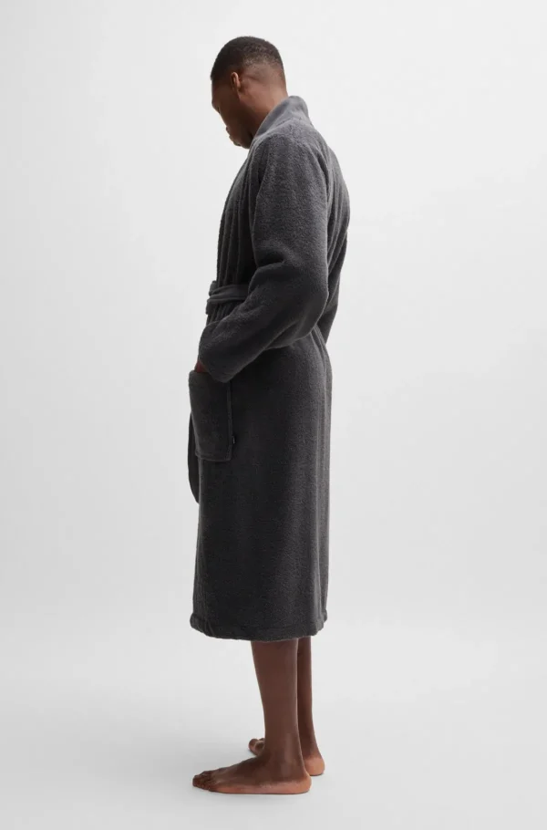 MULHER HUGO BOSS Pijamas E Loungewear>Roupão Comprido De Lapela Com Logótipo Em Algodão De Fibra Comprida