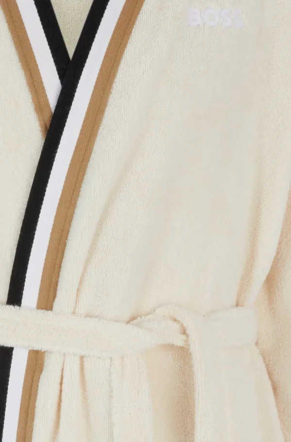 MULHER HUGO BOSS Pijamas E Loungewear>Roupão De Algodão Com Acabamento Com Riscas De Assinatura
