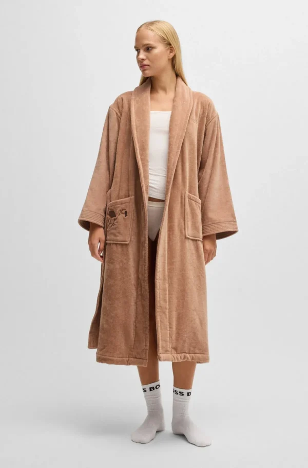 MULHER HUGO BOSS Pijamas E Loungewear>Roupão Em Algodão Com Motivos Florais Bordados