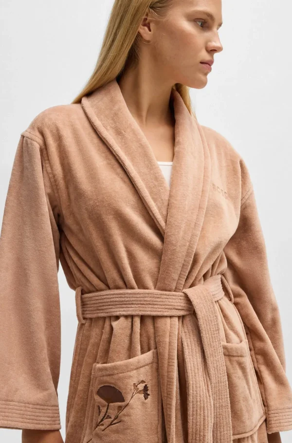 MULHER HUGO BOSS Pijamas E Loungewear>Roupão Em Algodão Com Motivos Florais Bordados