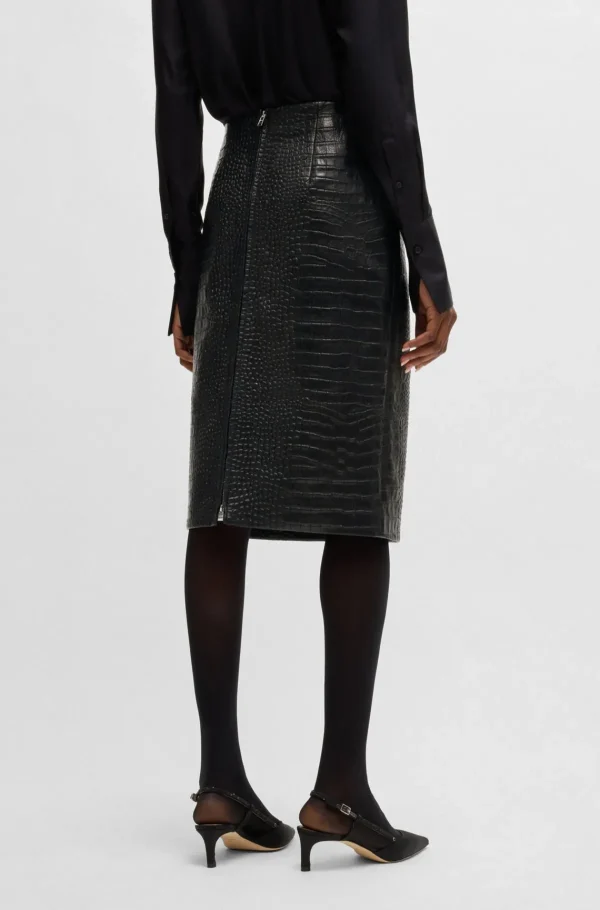 MULHER HUGO BOSS Saias>Saia Lápis Em Pele Com Relevo De Crocodilo