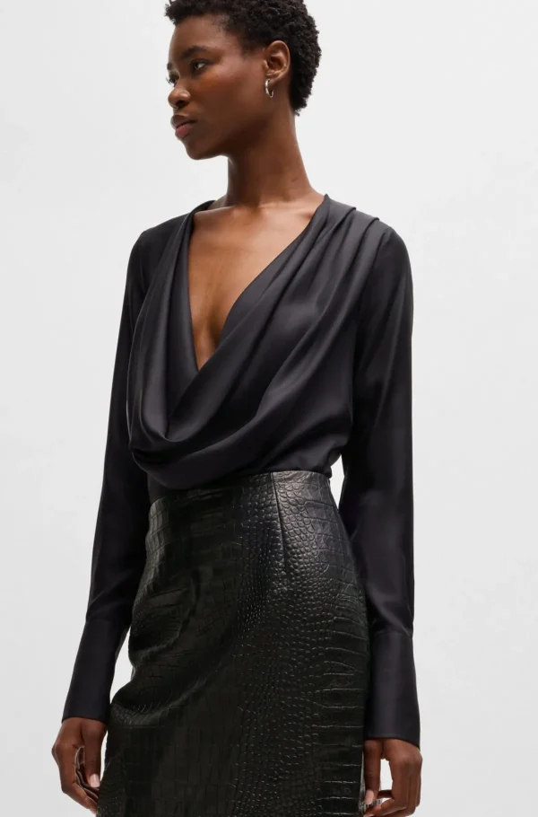 MULHER HUGO BOSS Saias>Saia Lápis Em Pele Com Relevo De Crocodilo