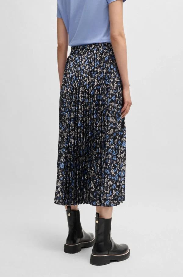 MULHER HUGO BOSS Saias>Saia Midi Em Cetim Plissado Estampado