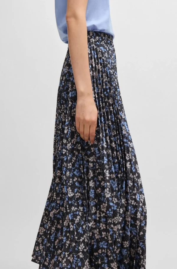 MULHER HUGO BOSS Saias>Saia Midi Em Cetim Plissado Estampado