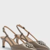 MULHER HUGO BOSS Saltos Altos>Saltos Altos Slingback Em Pele Com Monograma Double B