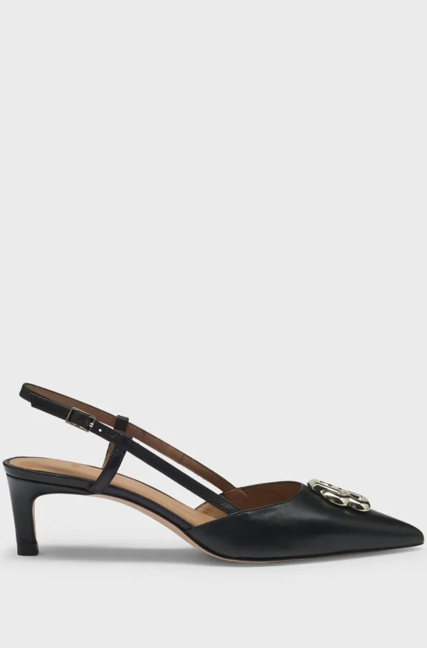 MULHER HUGO BOSS Saltos Altos>Saltos Altos Slingback Em Pele Napa Com Monograma Double B