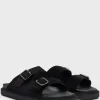 HUGO BOSS Slides>Sandálias De Duas Tiras Com Parte Superior Em Camurça E Fecho De Fivela