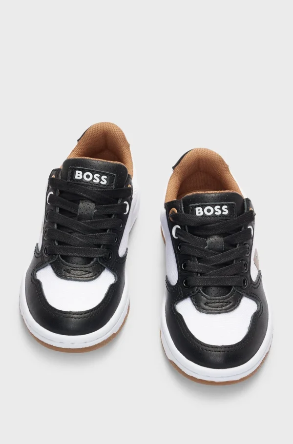 Crianças HUGO BOSS Júniores (Idades 4-14)>Sapatilhas Infantis Em Lona E Pele Com Marca Em Relevo