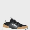 Crianças HUGO BOSS Sapatos>Sapatilhas Para Criança Em Pele E Mesh Com Logótipo Estampado
