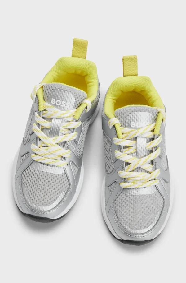 Crianças HUGO BOSS Sapatos>Sapatilhas Para Criança Em Material Misto Com Pele Sintética Metálica